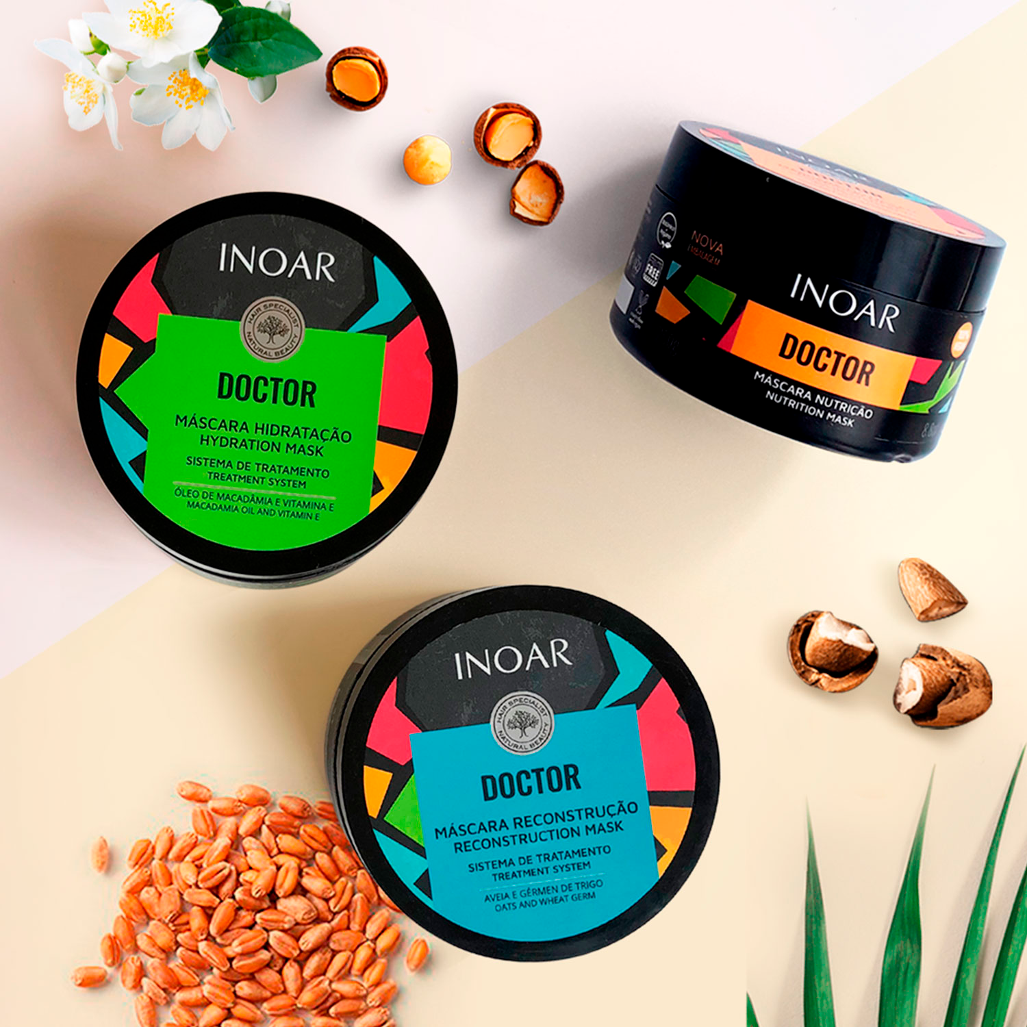 Professional hair schedule system with hydration, nourishment, and reconstruction treatments for damaged hair, softness, shine, and strength.