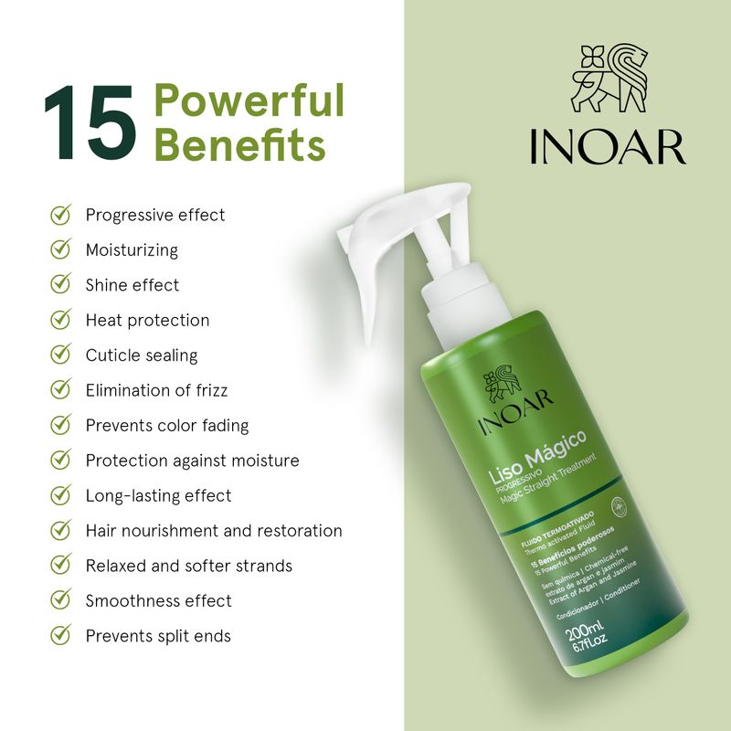 INOAR Magic Straight Fluid– Heat Protection, Frizz Control & Hydration with Argan Extract for Dry & Damaged Hair beneficts