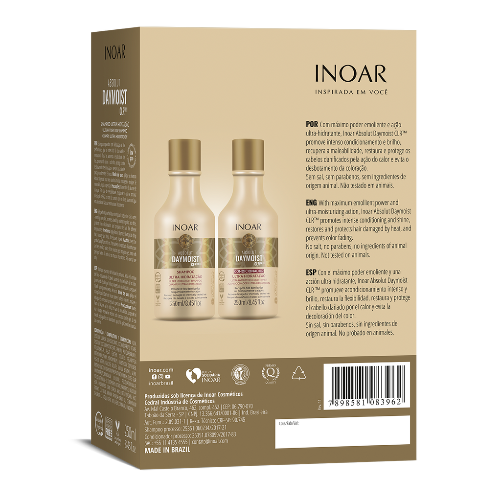 INOAR Absolut Daymoist Shampoo and Conditioner Kit for damaged and color-treated hair box information