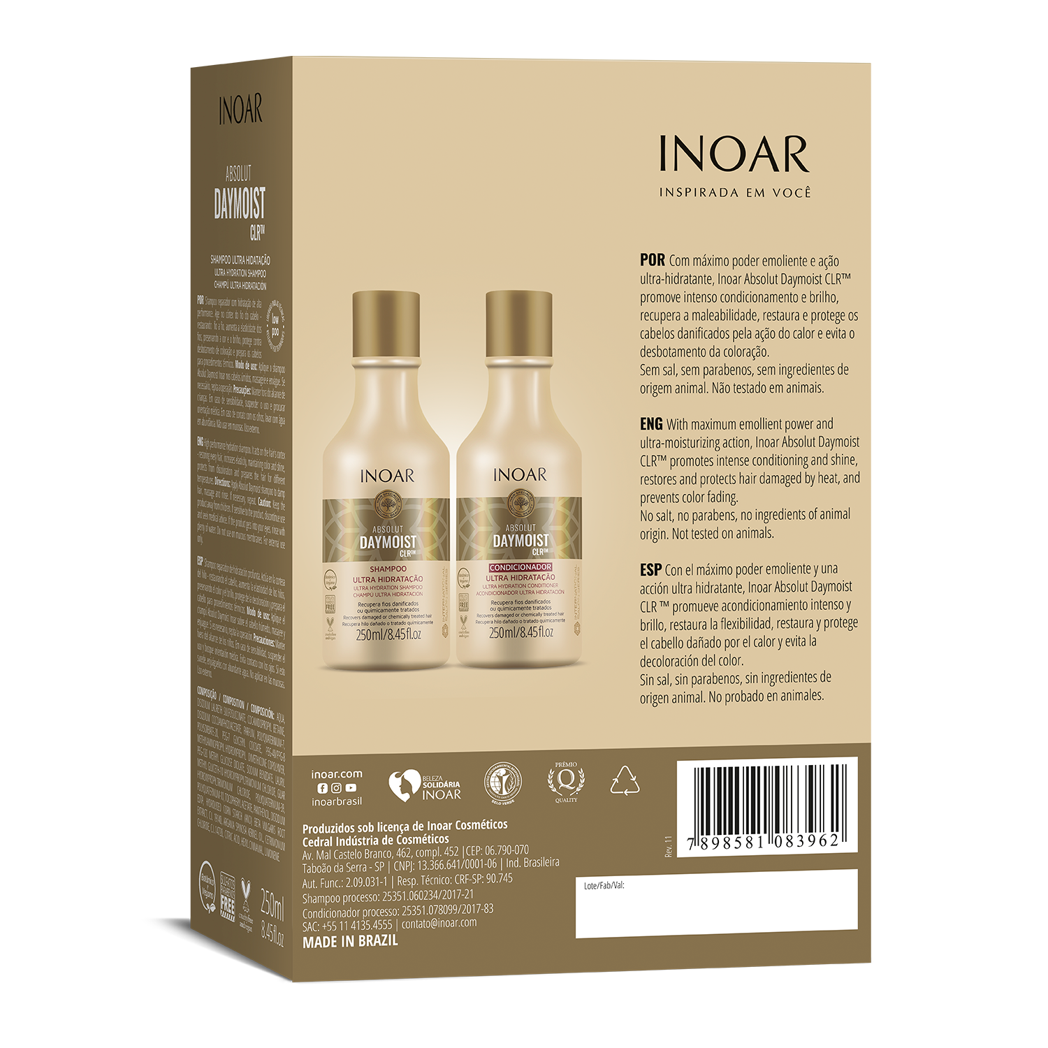 INOAR Absolut Daymoist Shampoo and Conditioner Kit for damaged and color-treated hair box information