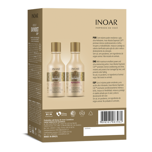 INOAR Absolut Daymoist Shampoo and Conditioner Kit for damaged and color-treated hair box information
