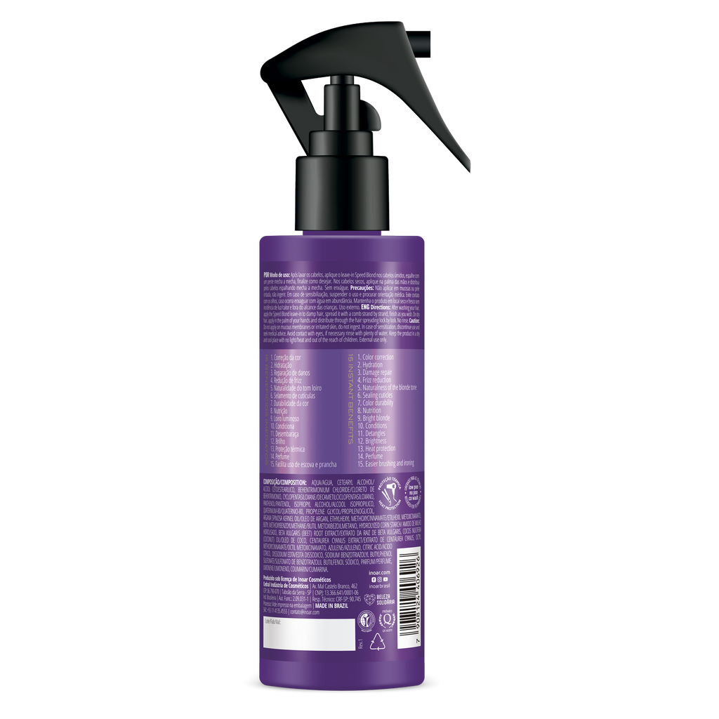 INOAR Absolut Speed Blond Leave-In close-up. Professional  treatment for cool toned blonde hair