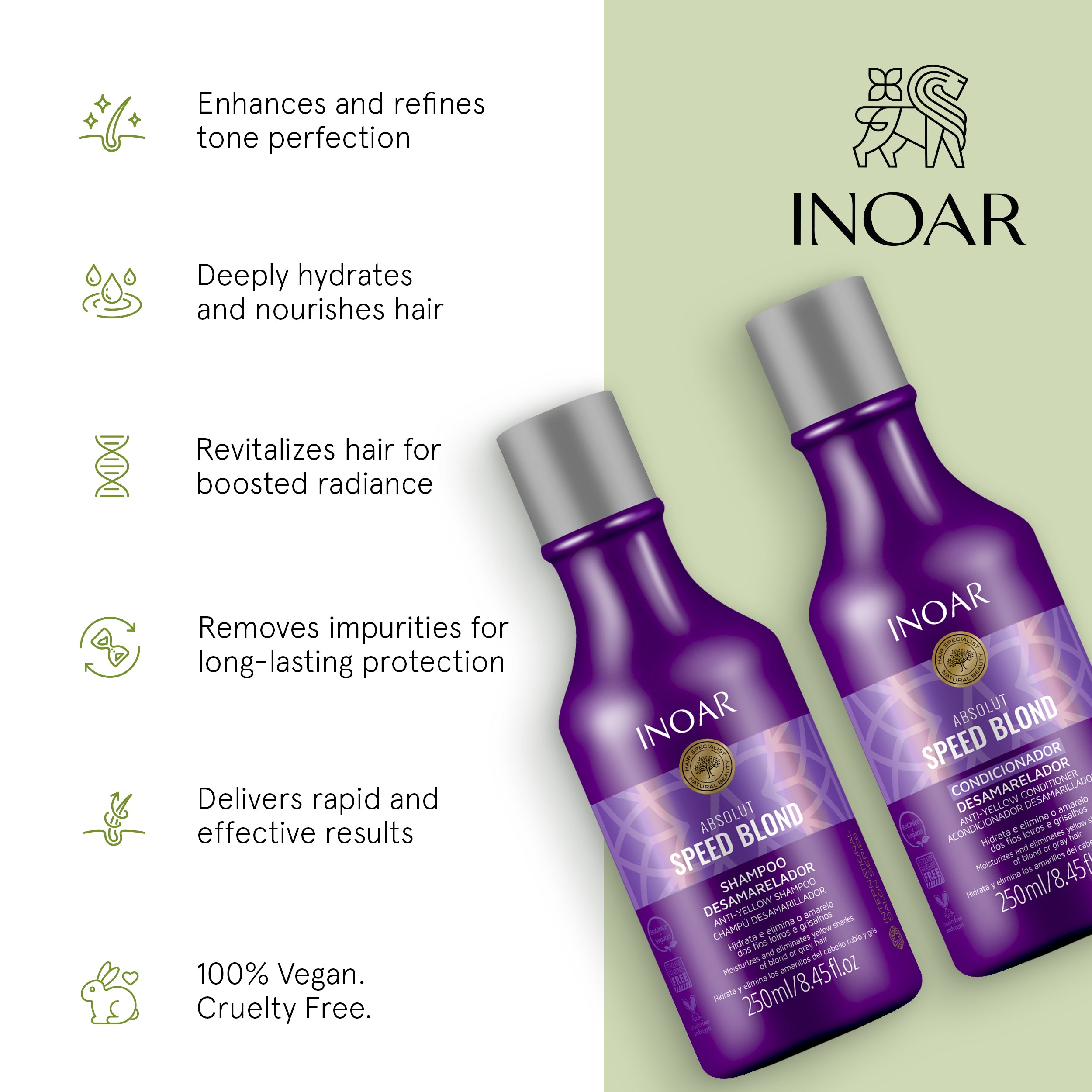 Purple shampoo and conditioner for neutralizing yellow tones and brassiness