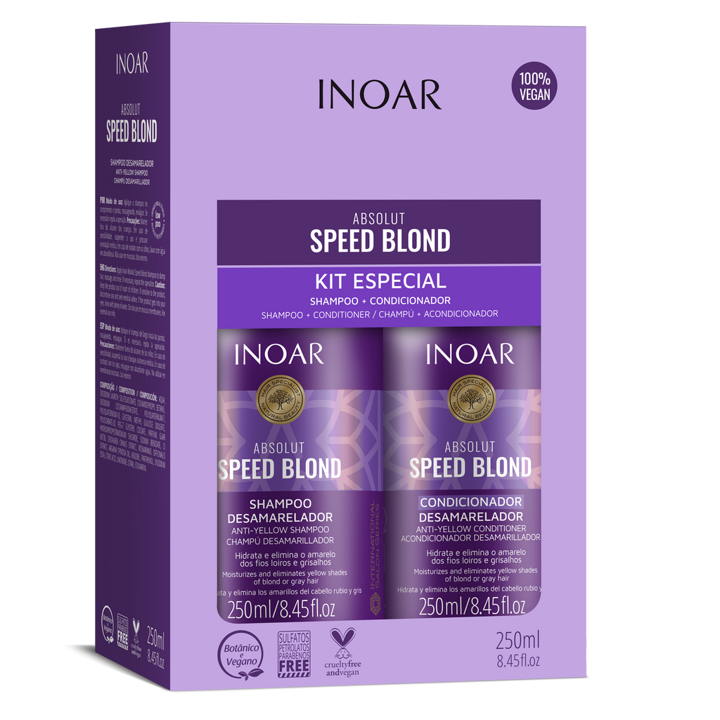 INOAR Absolut Speed Blond Shampoo and Conditioner Kit for blonde and silver hair