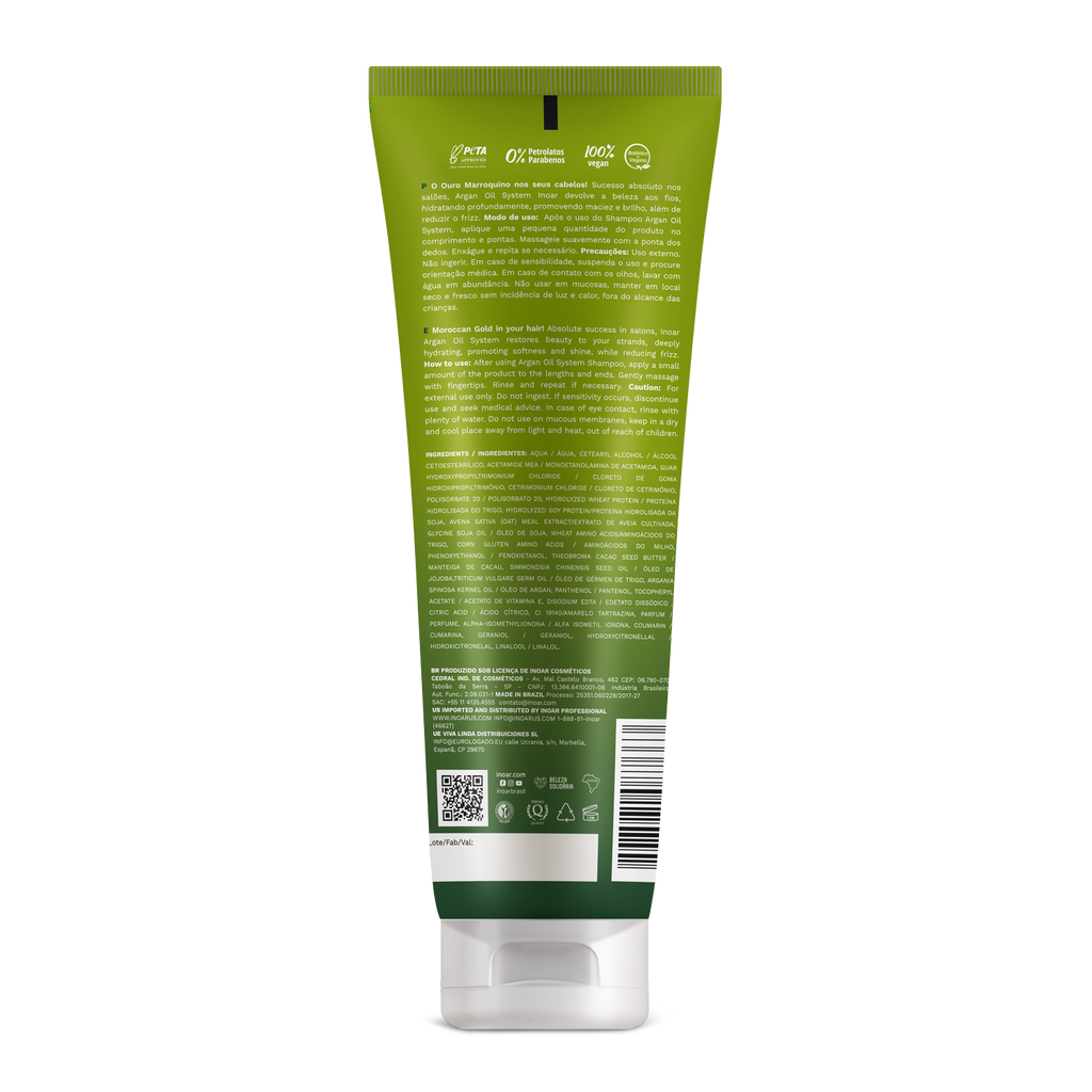 Close-up of INOAR Argan Oil System Hydrating Conditioner showing nourishing argan oil formula for dry hair