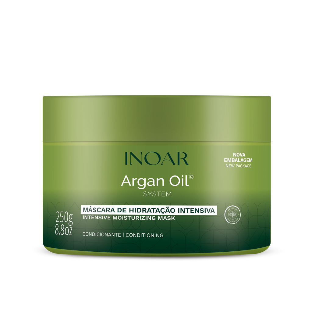 INOAR Argan Oil System Hair Mask for deep hydration, frizz control, and shine for dry hair
