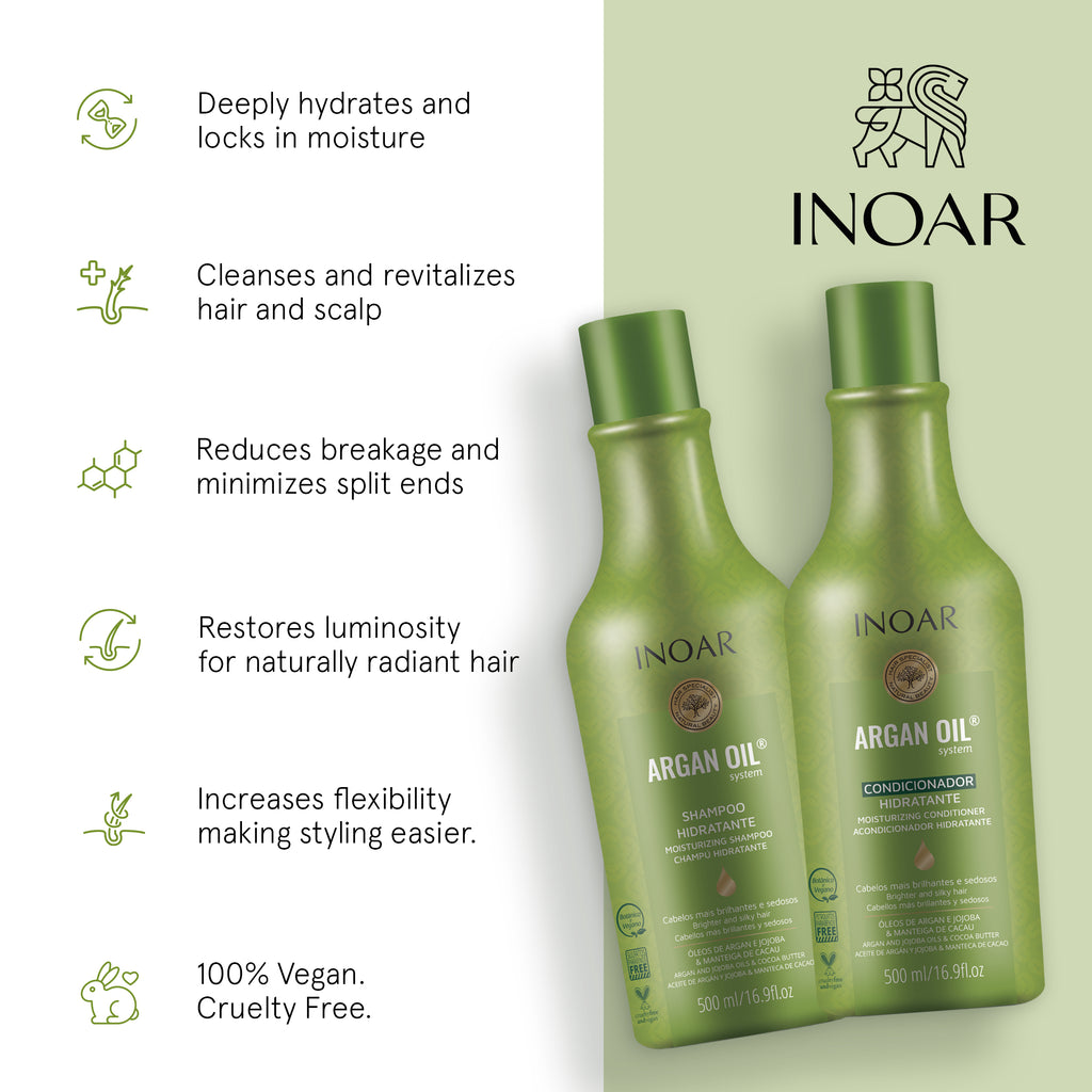 INOAR ARGAN OIL DUO, Hydrating hair care kit for dry, dull, and damaged hair with frizz control benefits