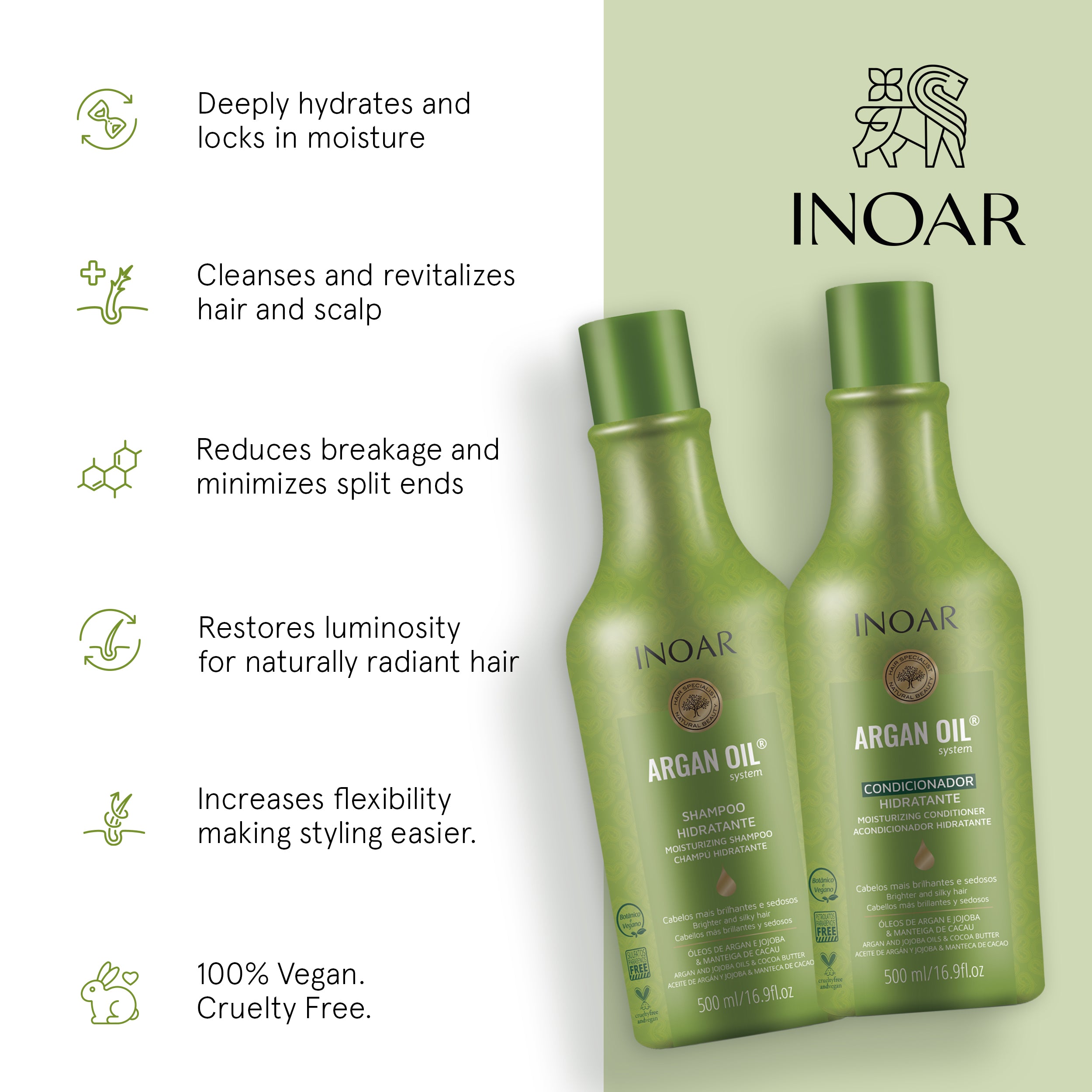 INOAR ARGAN OIL DUO, Hydrating hair care kit for dry, dull, and damaged hair with frizz control benefits