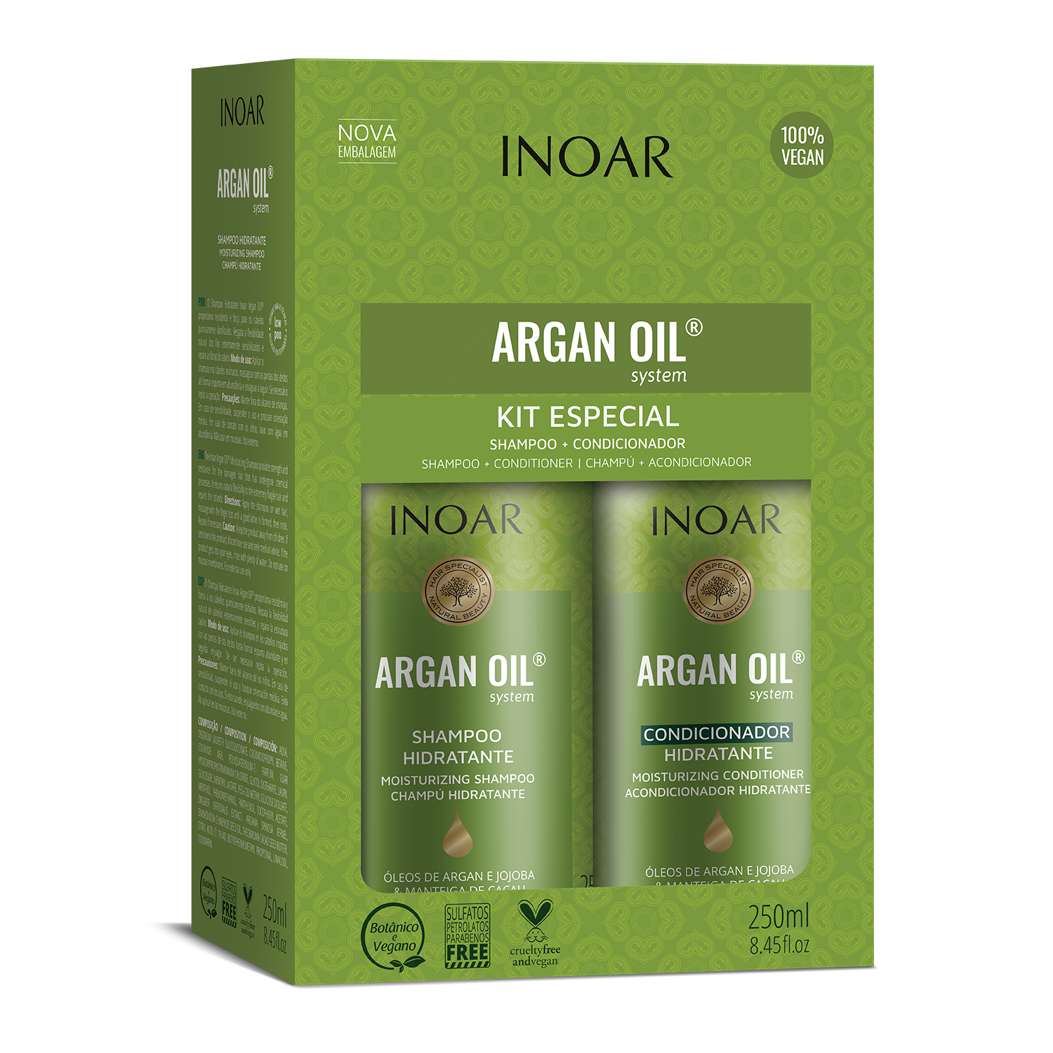 INOAR Argan Oil System Hydrating Duo Kit with shampoo and conditioner for dry and frizzy hair