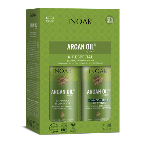 INOAR Argan Oil System Hydrating Duo Kit with shampoo and conditioner for dry and frizzy hair