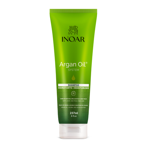 Hydrate, smooth, and detangle hair with INOAR Argan Oil System Shampoo. Reduces frizz, restores moisture, and boosts softness, shine, and strength.
