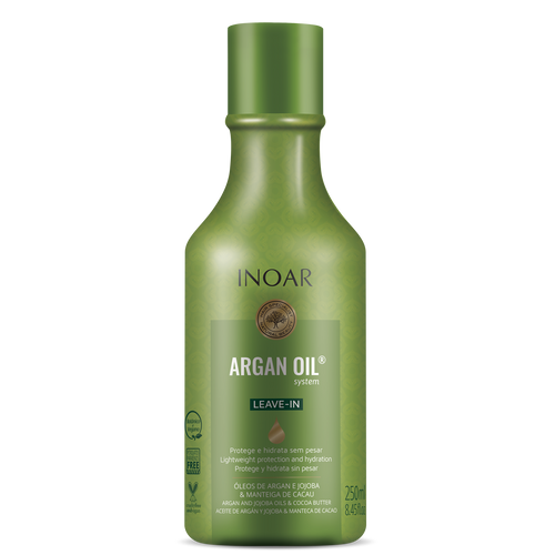 INOAR Argan Oil System Moisturizing Leave-In for heat protection, hydration, and frizz control