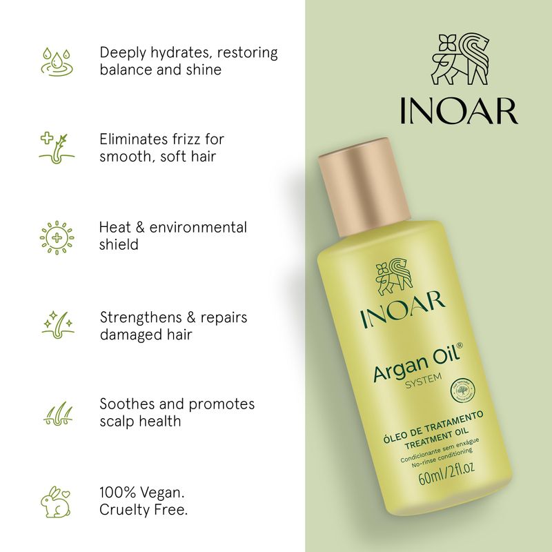 INOAR Argan Oil Serum for repair, daily hydration, frizz control, and shine for all hair types