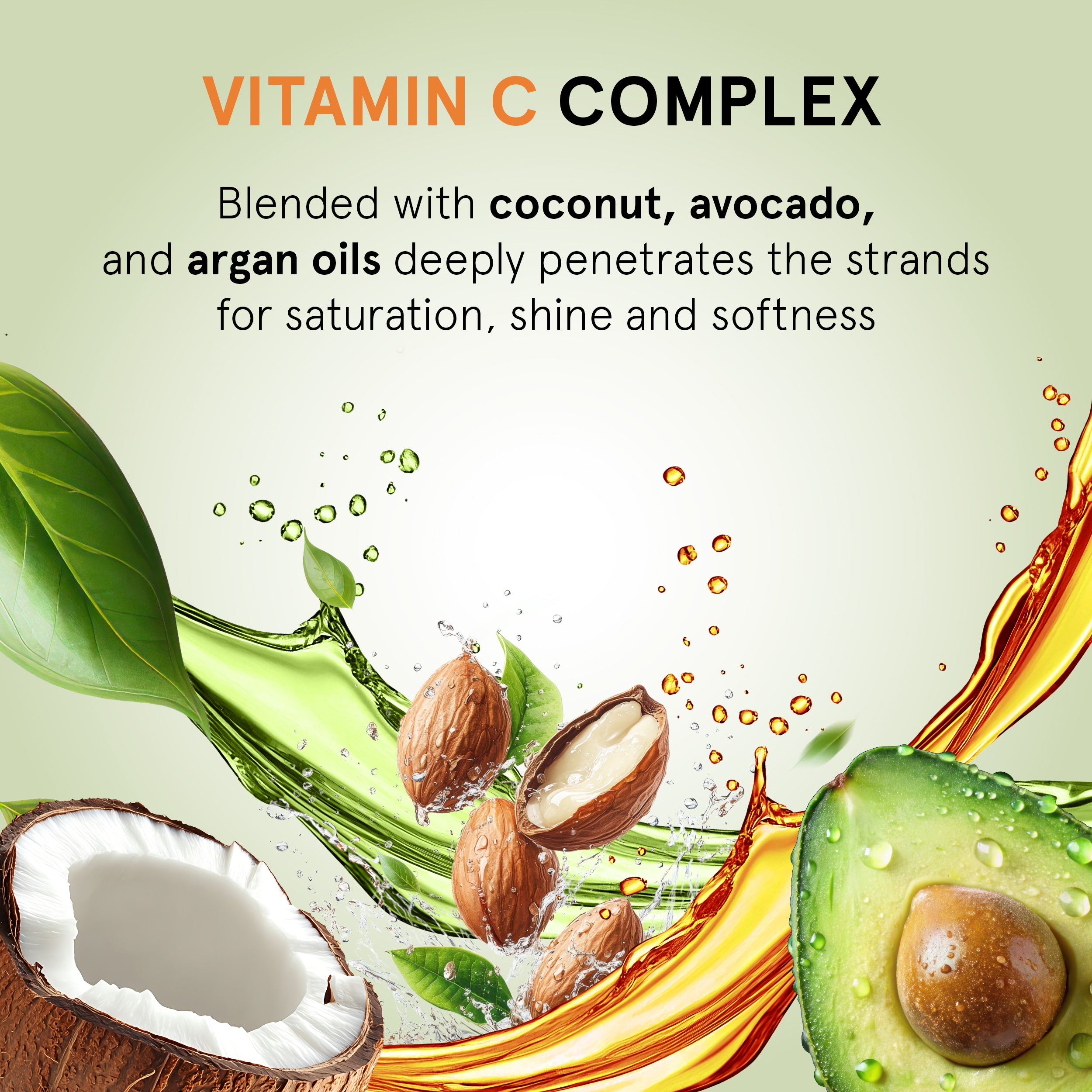 INOAR Blends hair treatment with Vitamin C, coconut oil, avocado oil, and argan oil for softness and nourishment.
