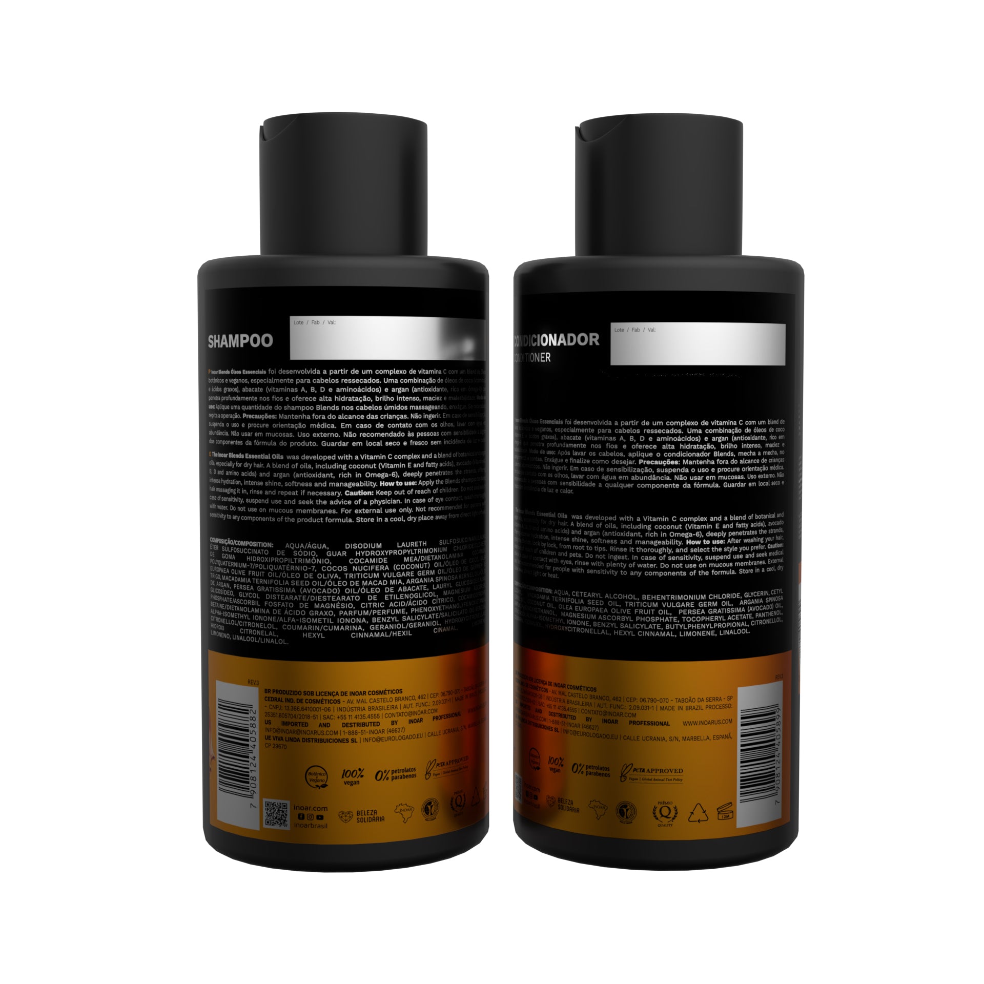 INOAR Blends shampoo and conditioner close-up for hydration and shine