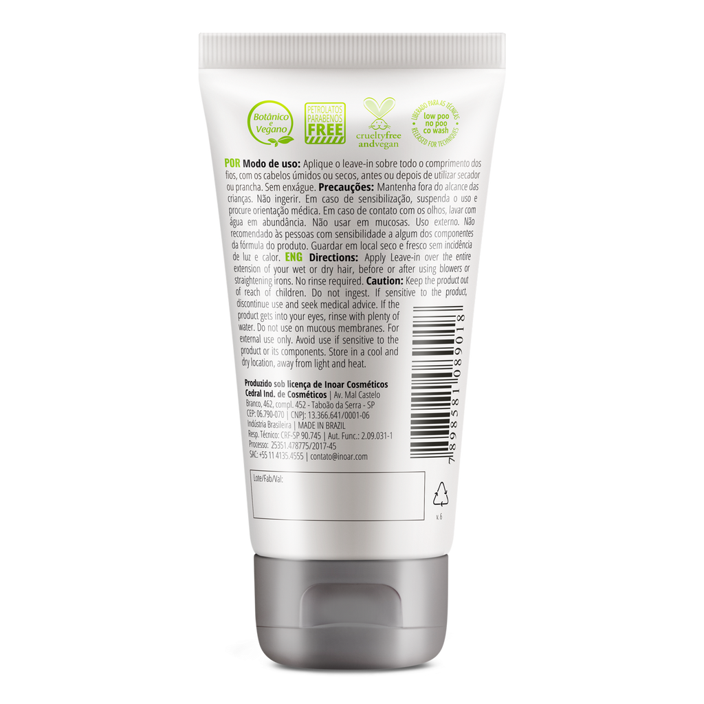 INOAR Cicatrifios leave-in bottle close-up. For dry and normal hair