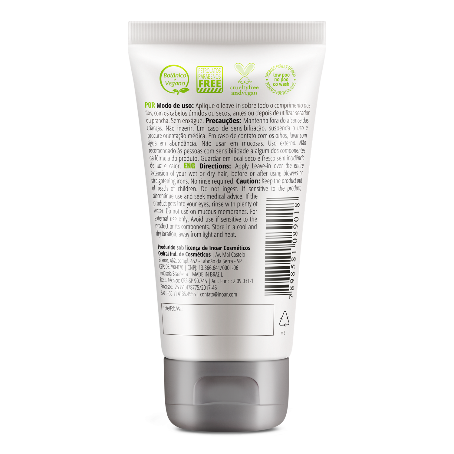 INOAR Cicatrifios leave-in bottle close-up. For dry and normal hair