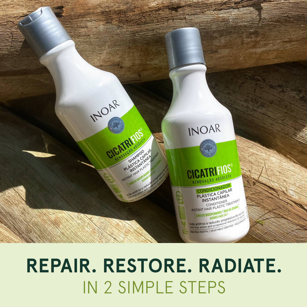INOAR Cicatrifios Shampoo and Conditioner Kit. Professional hair renewal treatment for dry and unruly hair