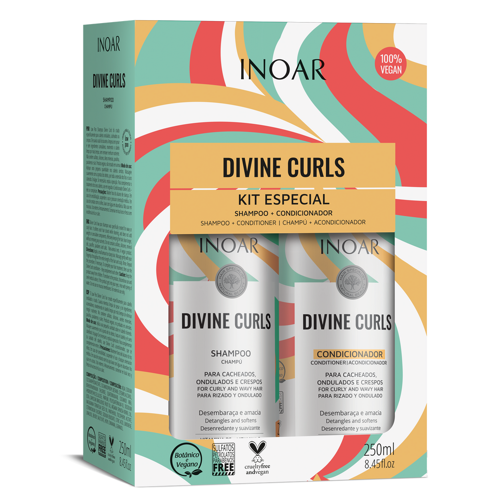 INOAR Divine Curls Shampoo and Conditioner Kit for curly and wavy hair hydration