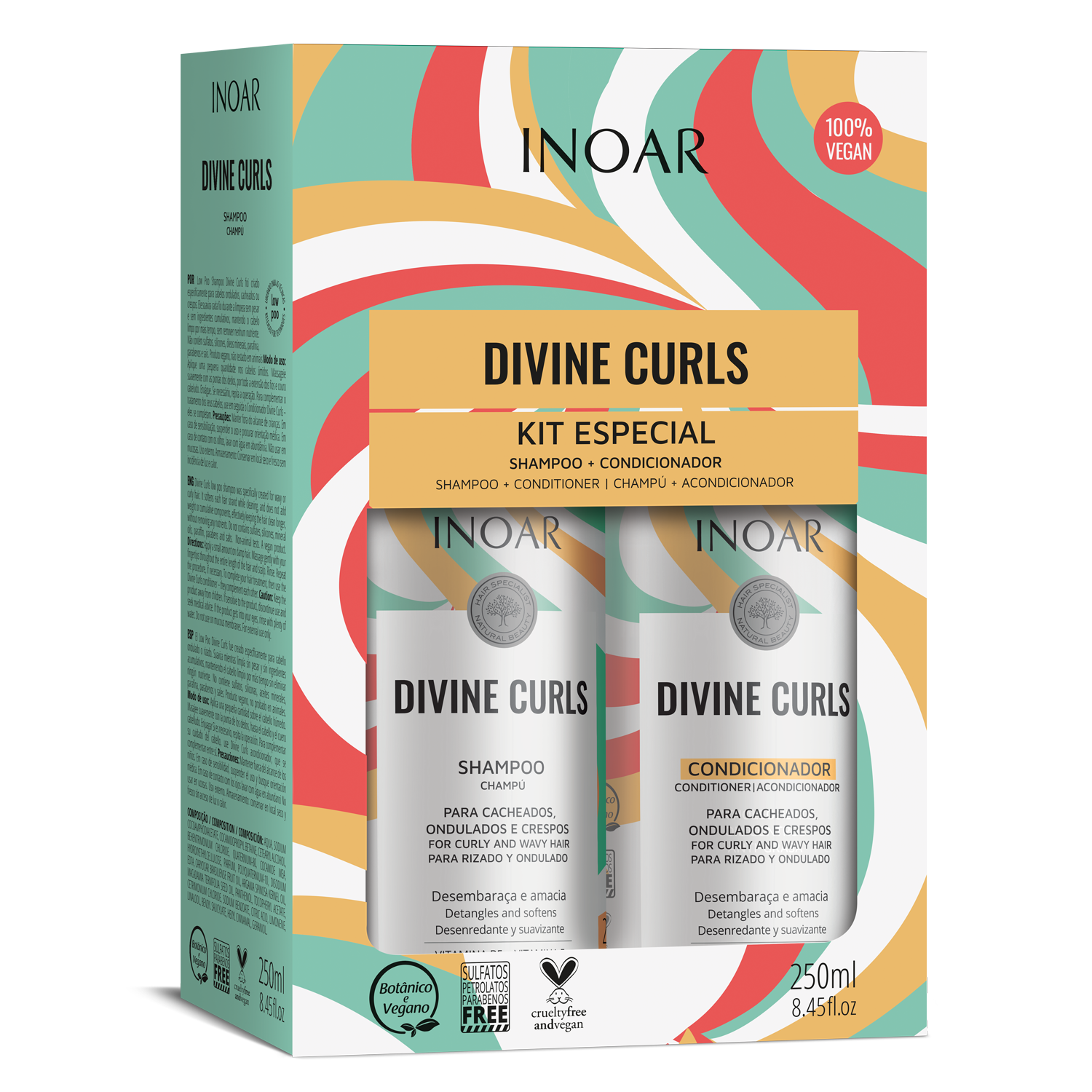 INOAR Divine Curls Shampoo and Conditioner Kit for curly and wavy hair hydration