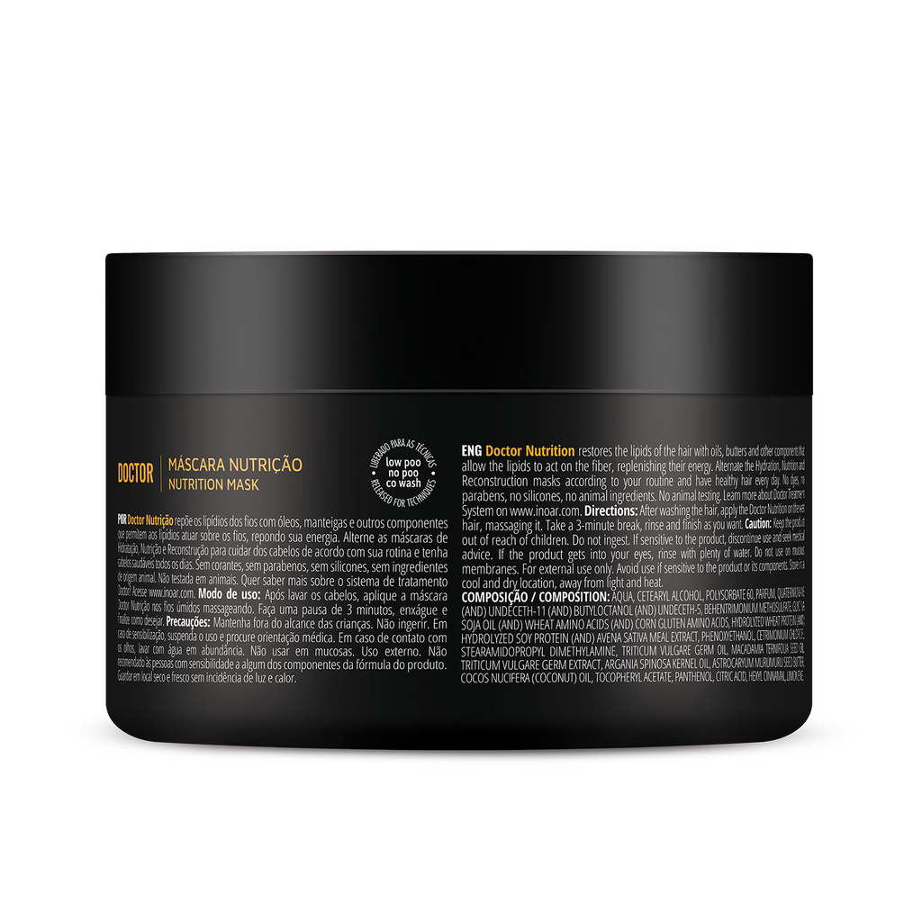 INOAR Doctor Nourishing Mask close-up. Ceramide hair mask for smooth shiny hair