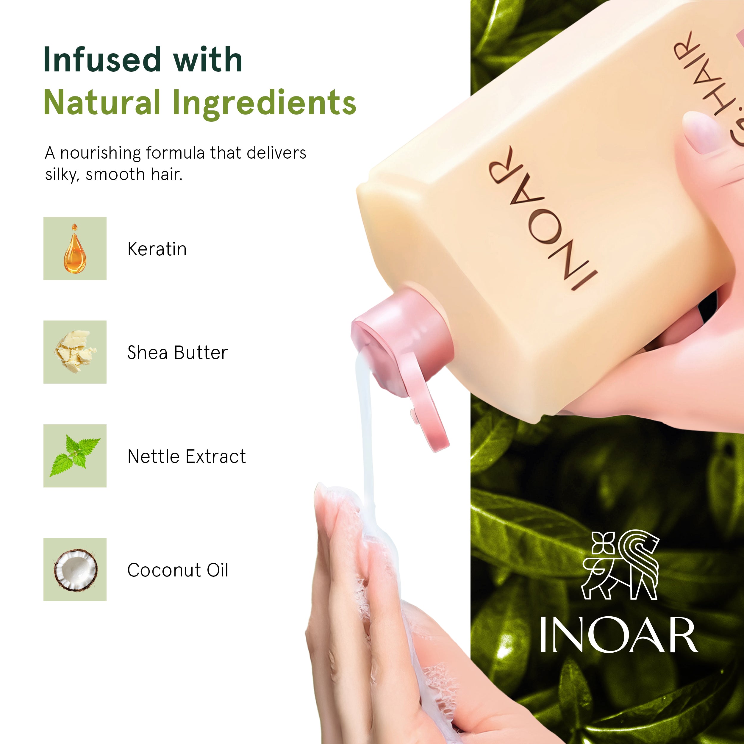 Hair smoothing system with keratin, coconut oil, Nettle extract, and shea butter
