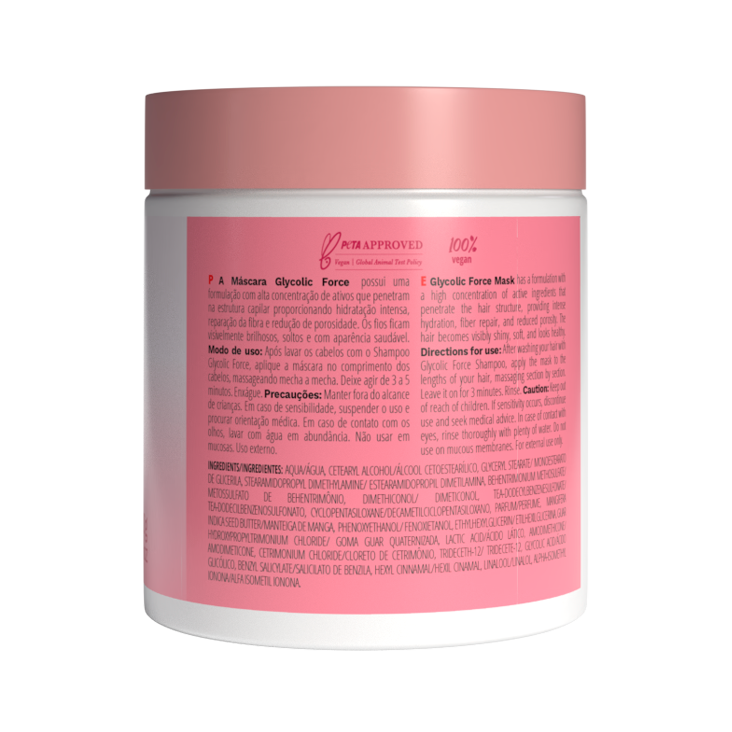 Close-up of INOAR Glycolic Force Hair Mask showing rich hydrating formula with glycolic acid