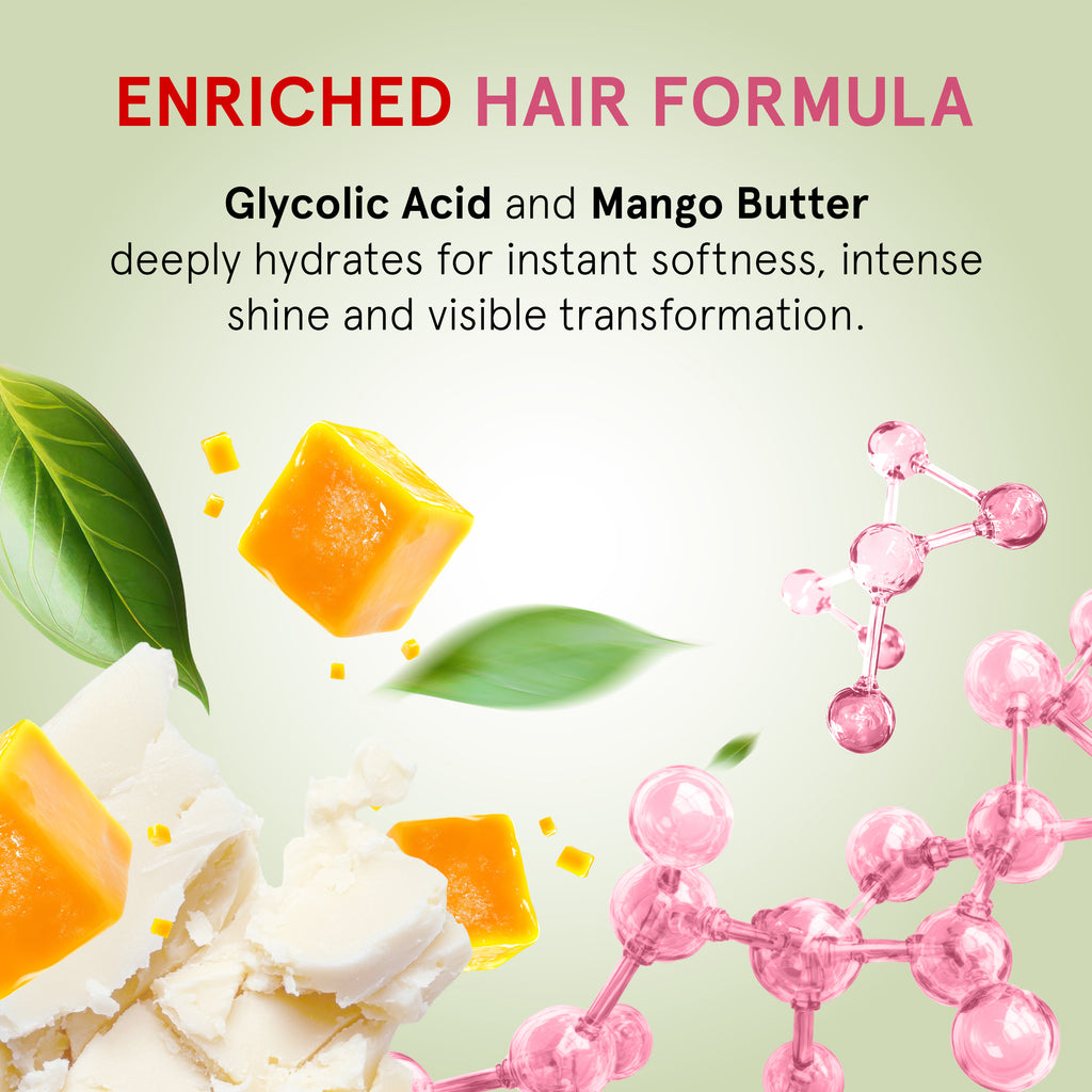 Hair mask with glycolic acid for restoring hydration, softness, and luminous shine