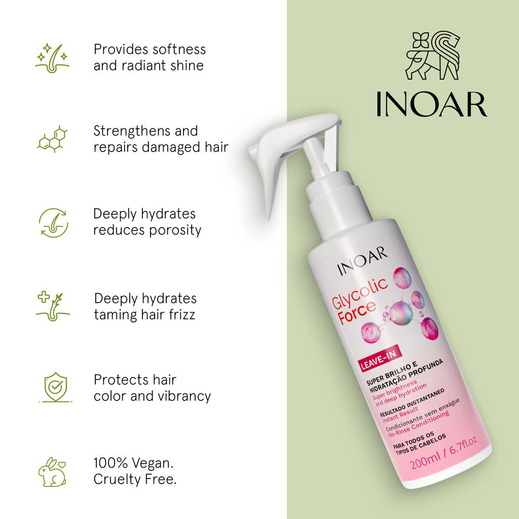 Hydrating leave-in treatment for dry and dull hair with glycolic acid.Proides softeness, strengh, hydrates and repairs