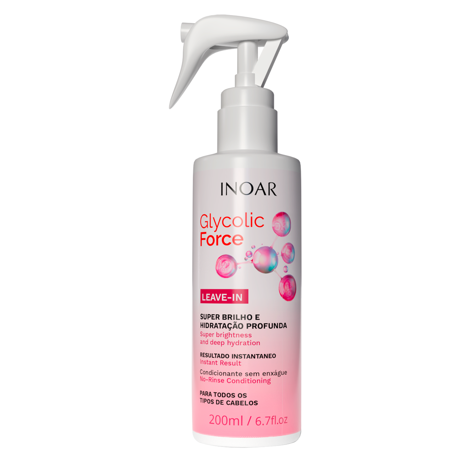 INOAR Glycolic Force Leave-In for deep hydration and super shine for dry and dull hair