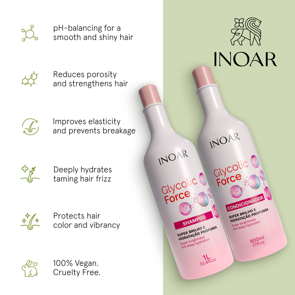 Glycolic acid shampoo and conditioner for deep daily hydration and shine enhancement