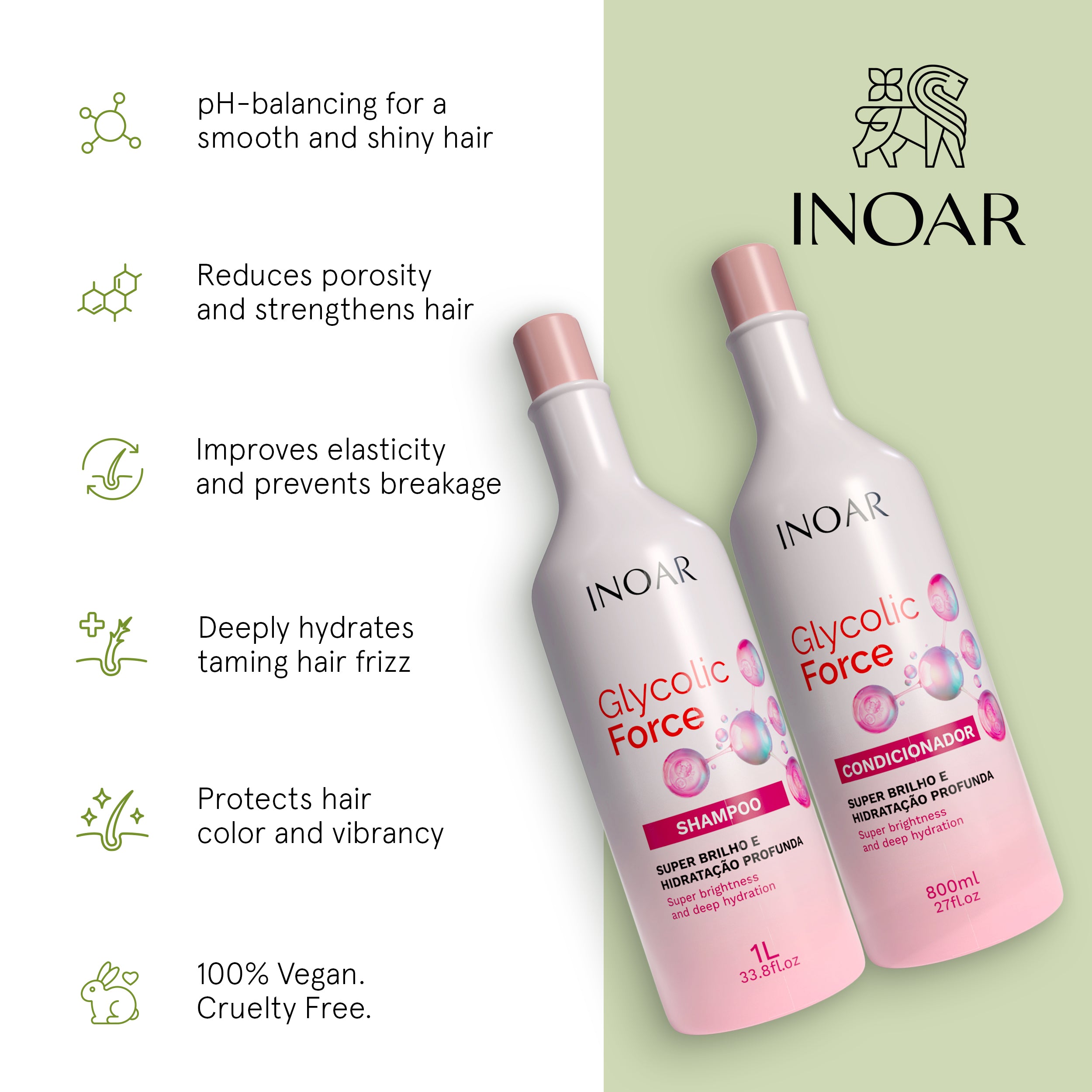 Glycolic acid shampoo and conditioner for deep daily hydration and shine enhancement