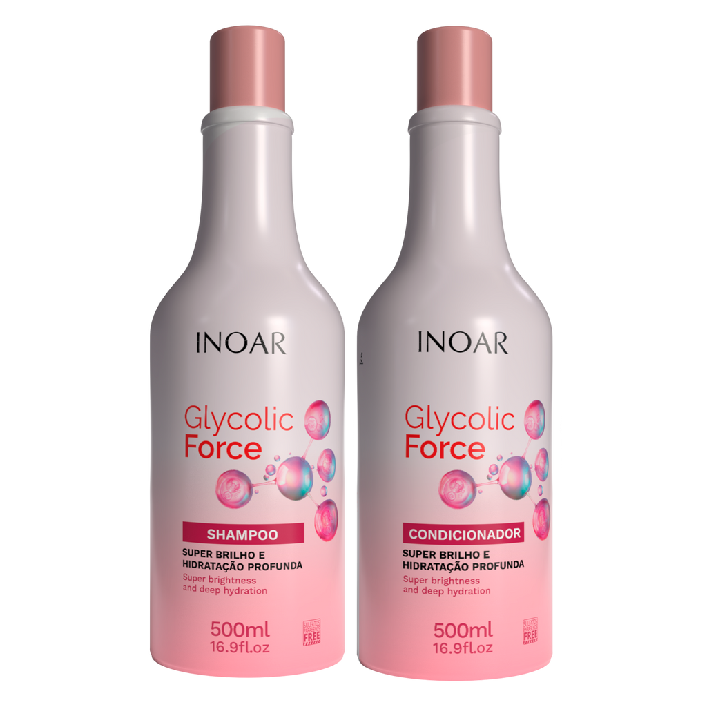 INOAR Glycolic Force Shampoo and Conditioner Kit for deep hydration and super shine for dull hair