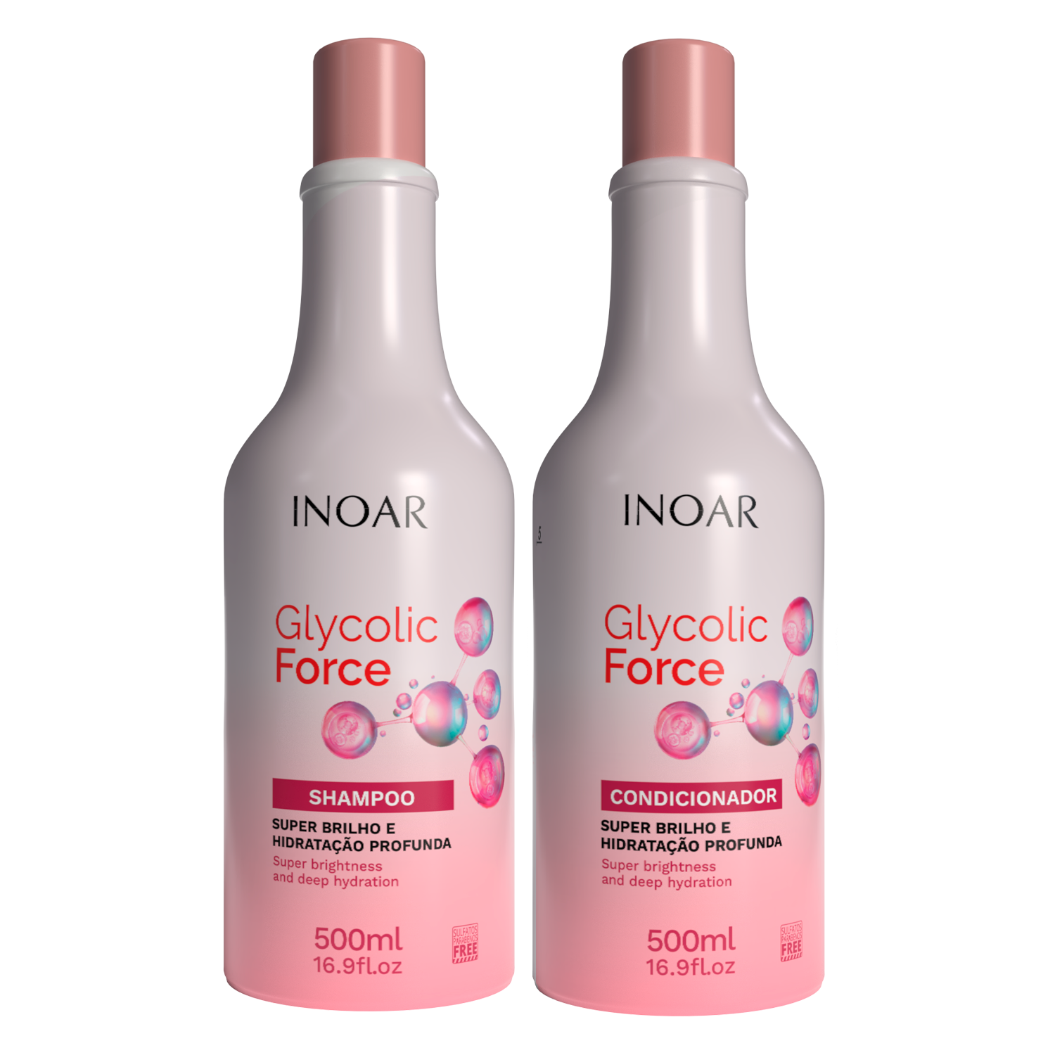 INOAR Glycolic Force Shampoo and Conditioner Kit for deep hydration and super shine for dull hair