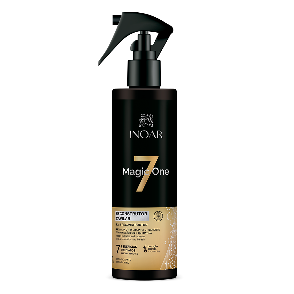 Repair and strengthen damaged hair with INOAR Magic One 7 Reconstructor. Hydrates, restores, and improves elasticity with amino acids and keratin.