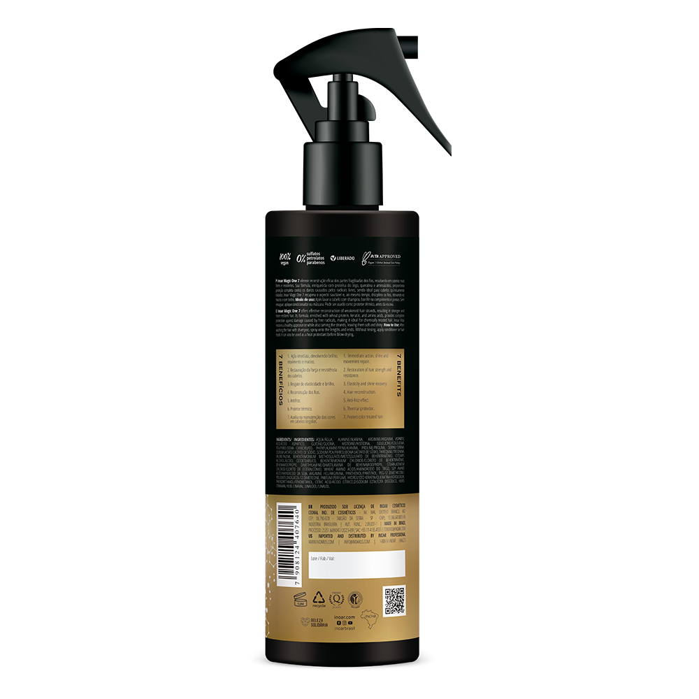 Repair and strengthen damaged hair with INOAR Magic One 7 Reconstructor. Hydrates, restores, and improves elasticity with amino acids and keratin.