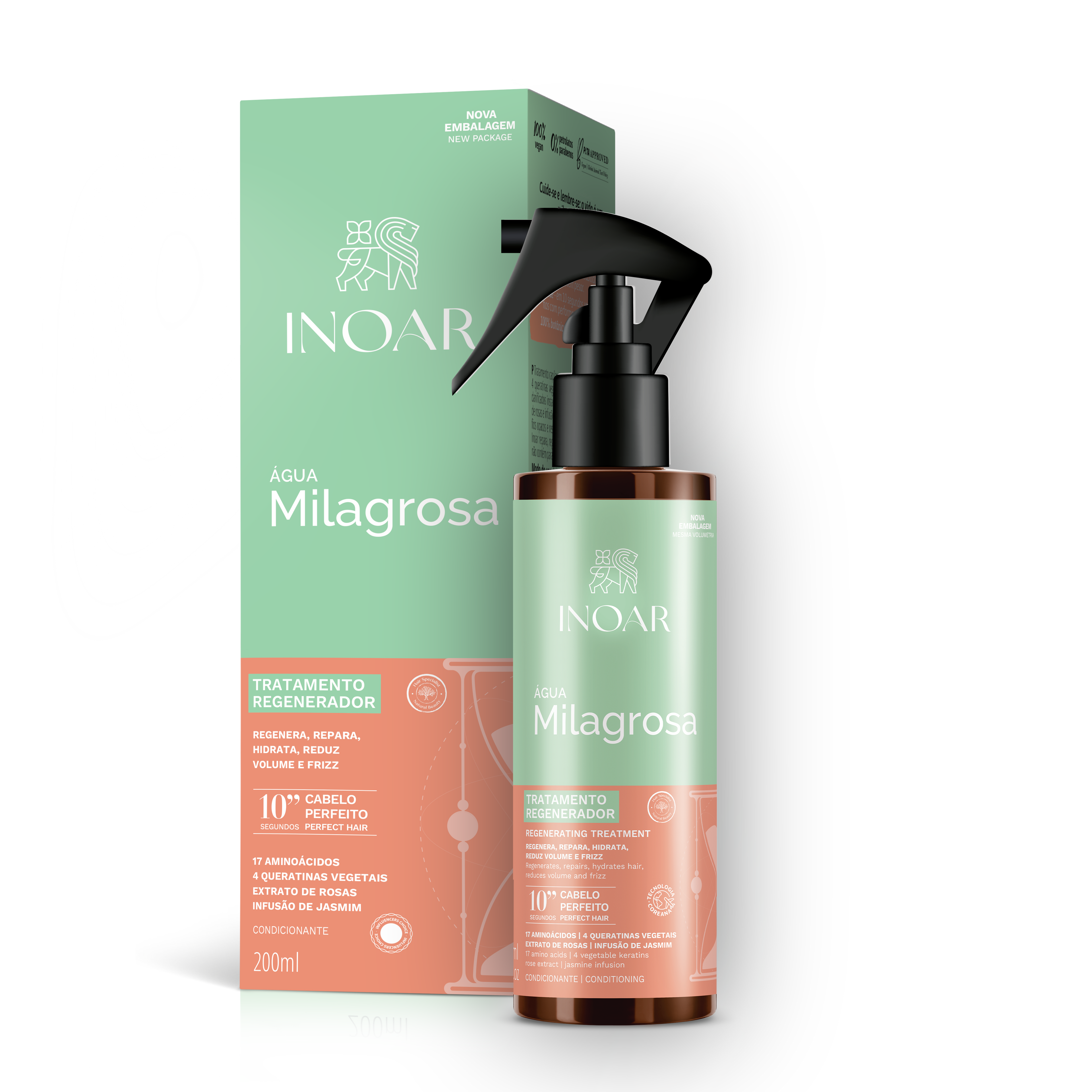 Repair and strengthen damaged hair with INOAR Miraculous Water Spray. Reduces frizz and split ends with amino acids and plan base keratins.