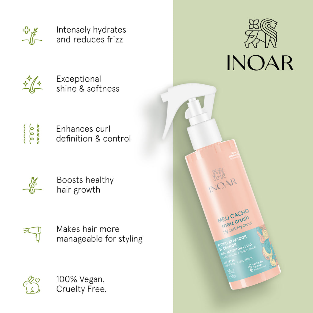 Curly hair activator for reducing frizz and dryness. Curl enhancing fluid for healthy-looking curls