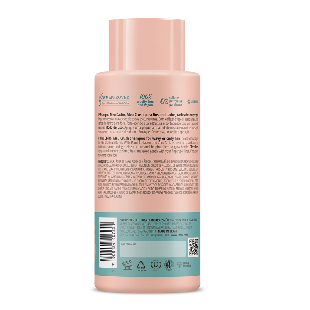 INOAR My Curl My Crush shampoo bottle close-up for curly hair care