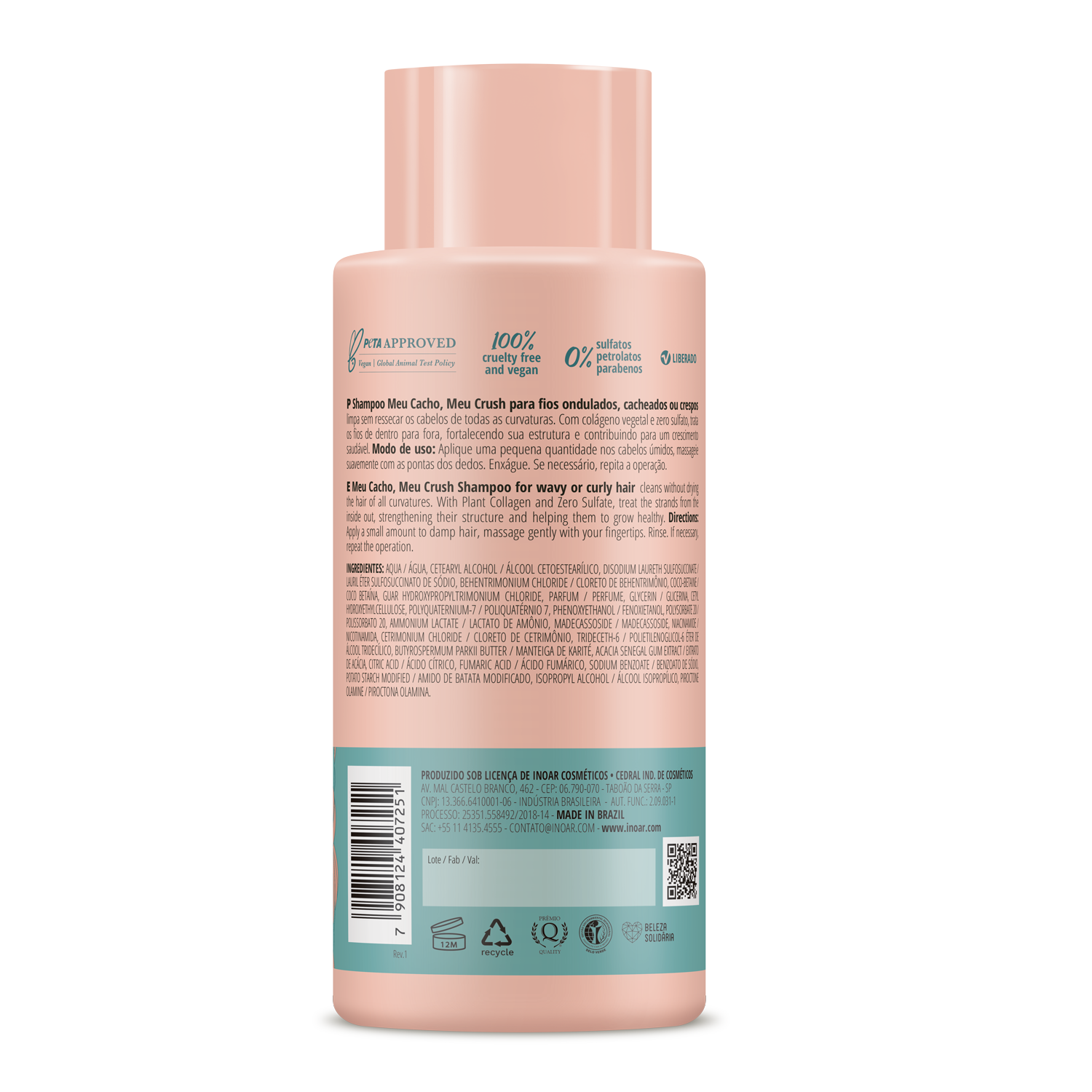 INOAR My Curl My Crush shampoo bottle close-up for curly hair care