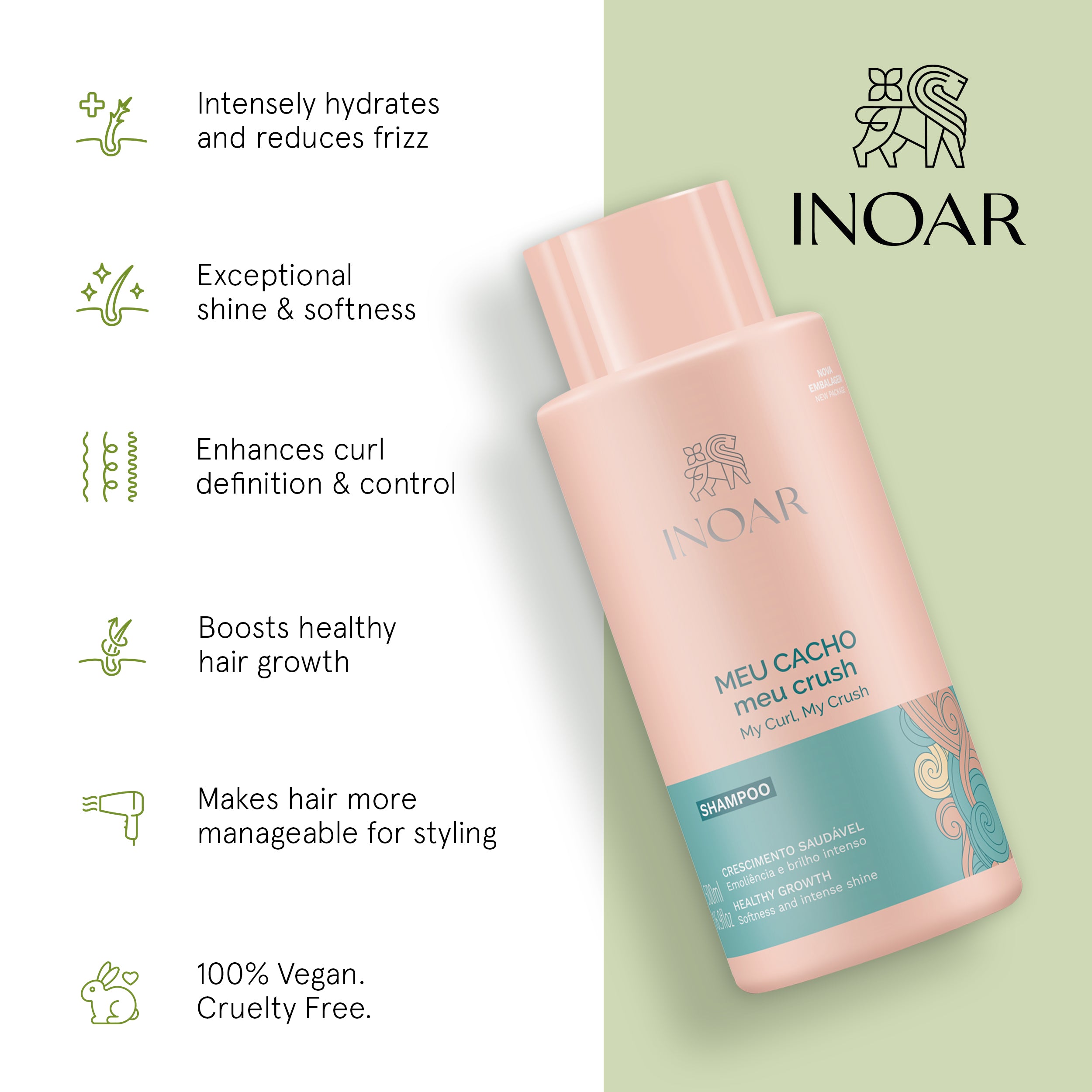 INOAR curl shampoo for frizz control and healthy-looking curls