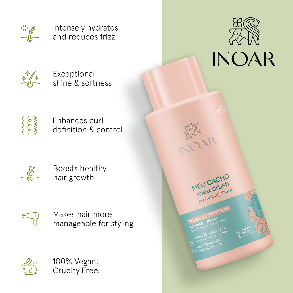 INOAR My Curl My Crush Styling Cream – Curl Definition, Hydration & Heat Protection for Wavy, Curly, Coily & Afro Hair