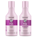 INOAR Post Progress shampoo and conditioner close-up.Hair maintenance shampoo and conditioner for keratin-treated hair
