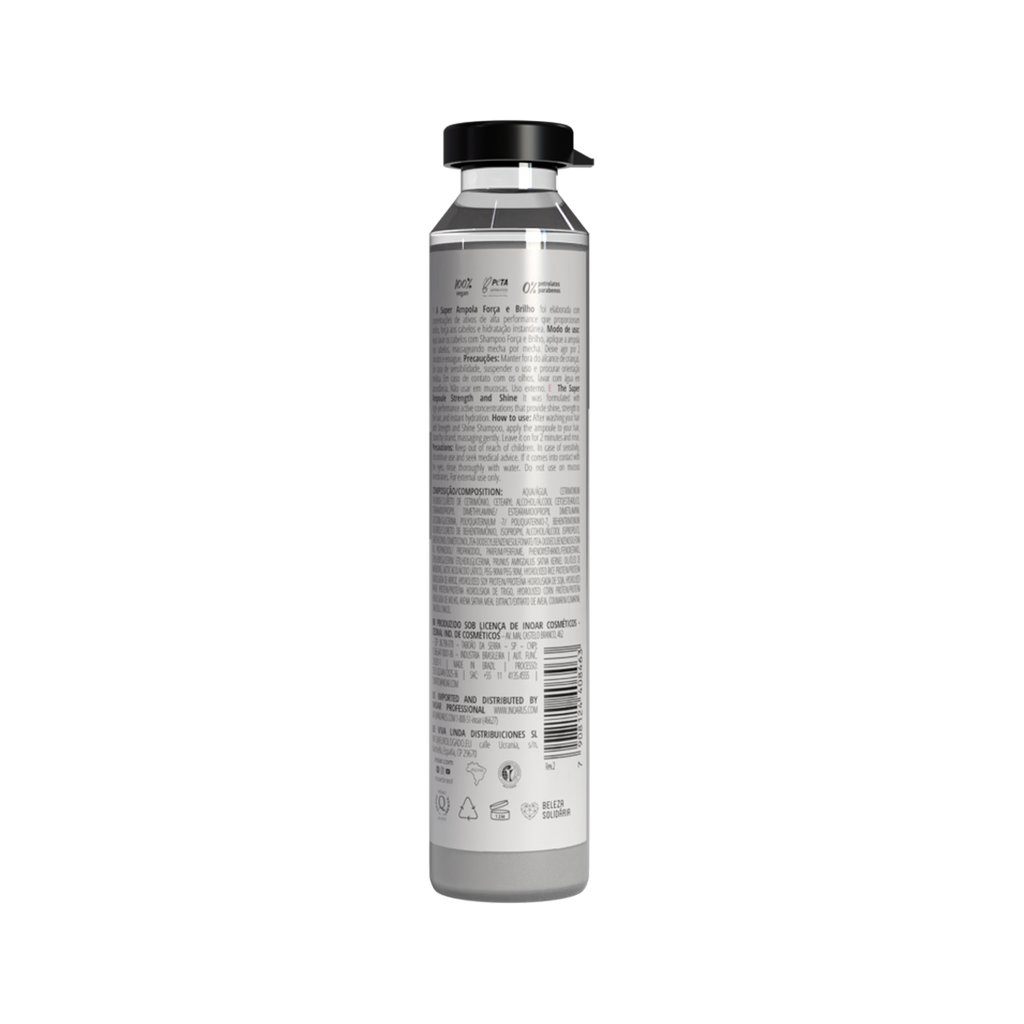 INOAR Strength and Shine ampoule close-up.Intensive hair ampoule with aloe vera and biotin for stronger hair