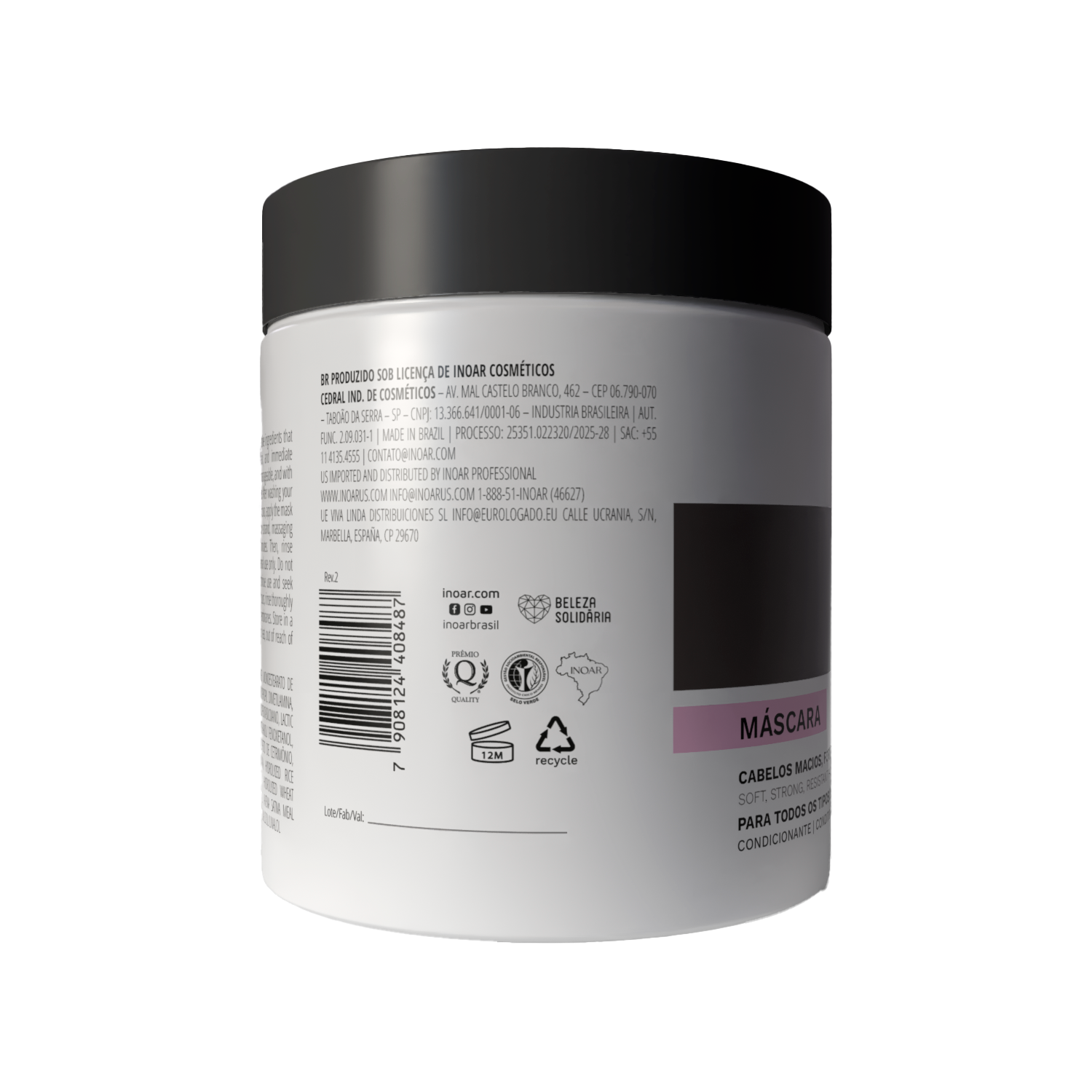 INOAR Strength and Shine Mask close-up. Strengthening hair treatment with aloe vera and biotin