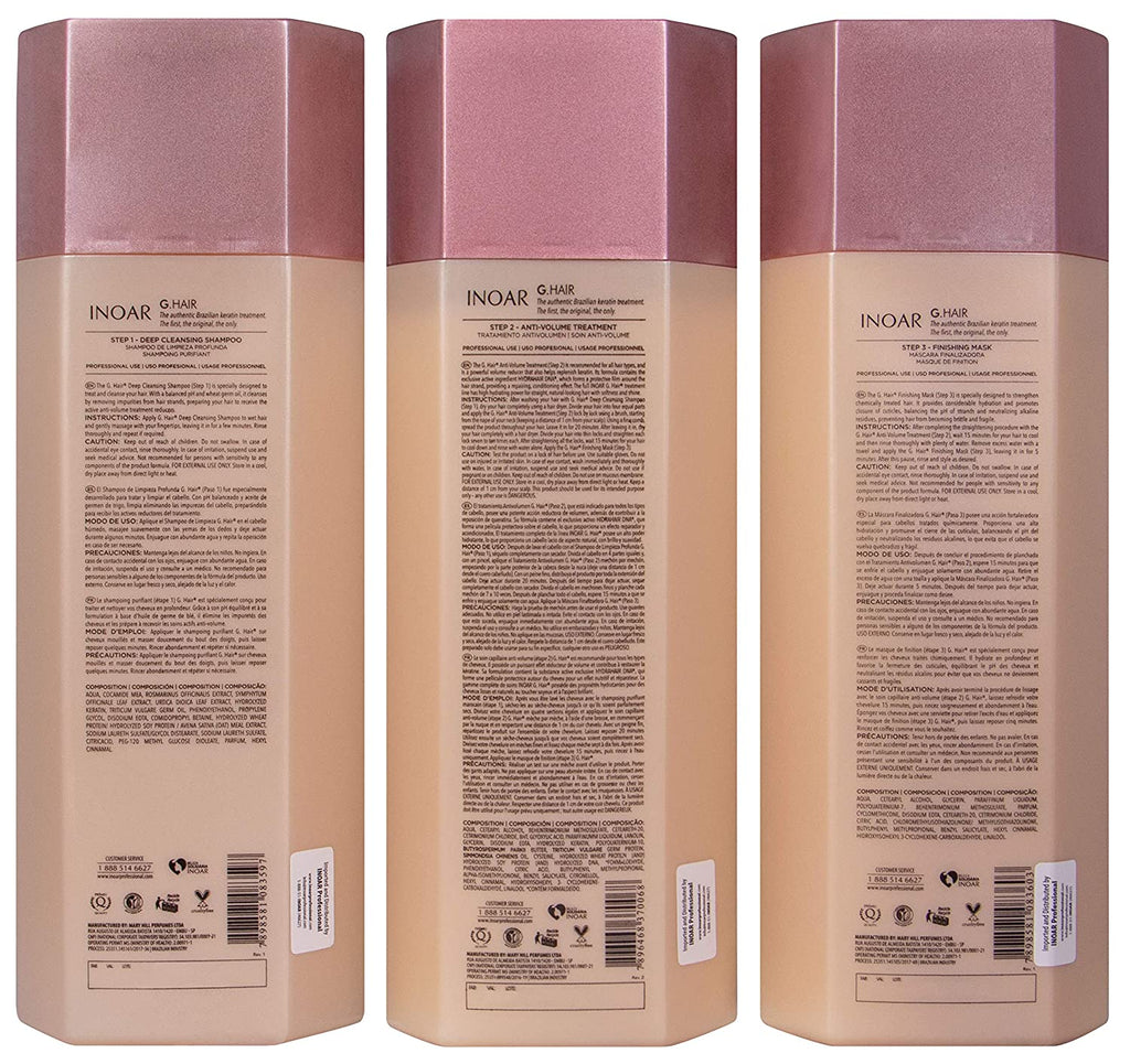 INOAR G.Hair Keratin Smoothing System professional treatment close-up. Details and ingredients