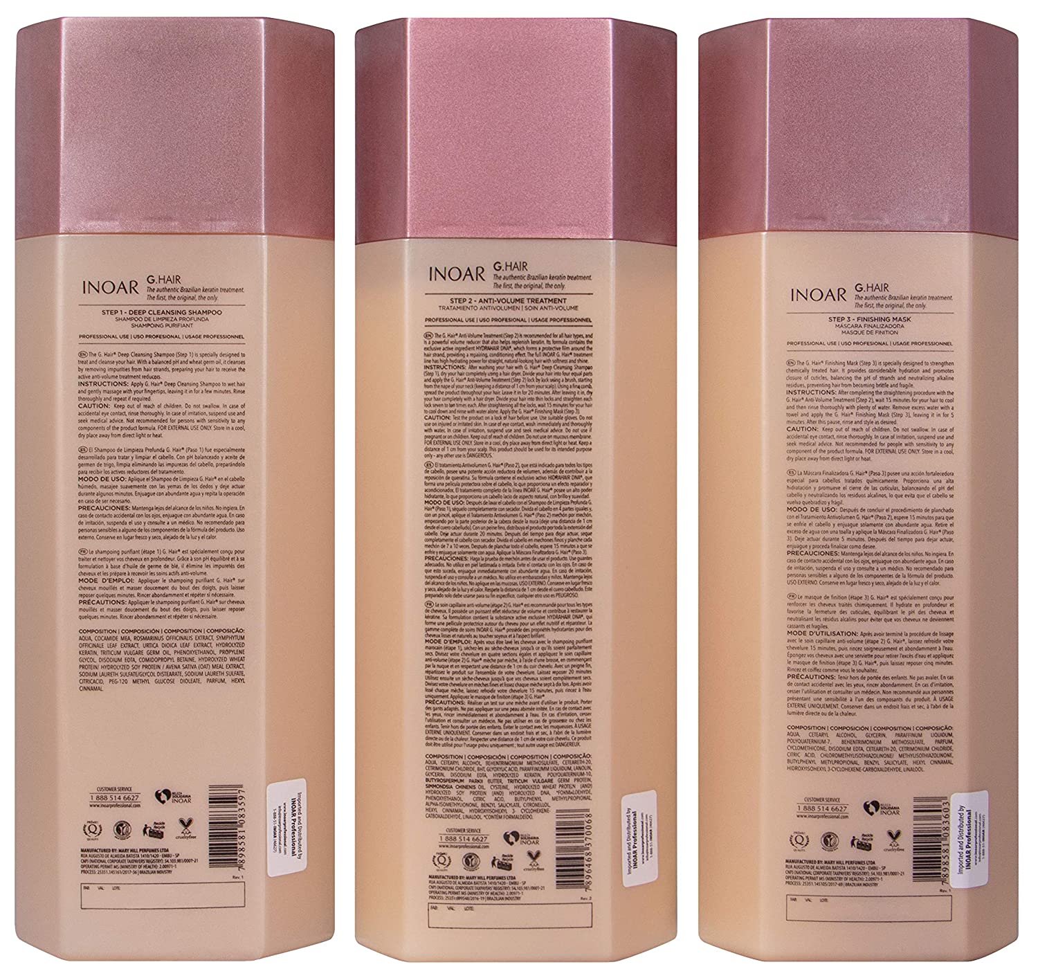 INOAR G.Hair Keratin Smoothing System professional treatment close-up. Details and ingredients